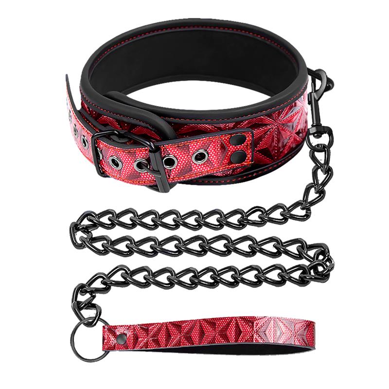 Adjustable Collar With Leash Diamond Vegan Leather - Image 2