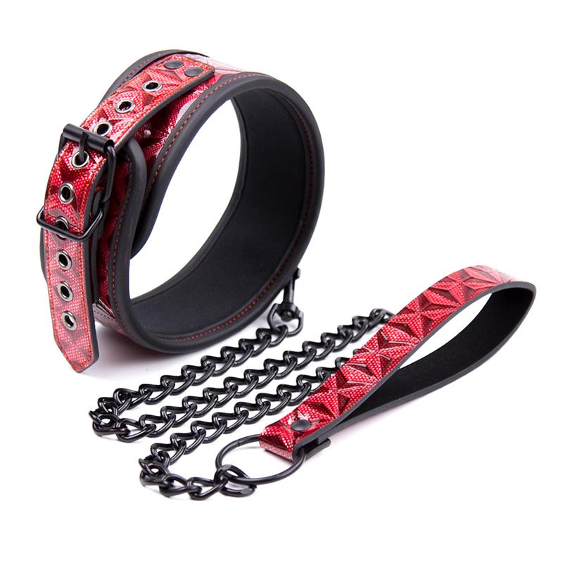 Adjustable Collar With Leash Diamond Vegan Leather - Image 3
