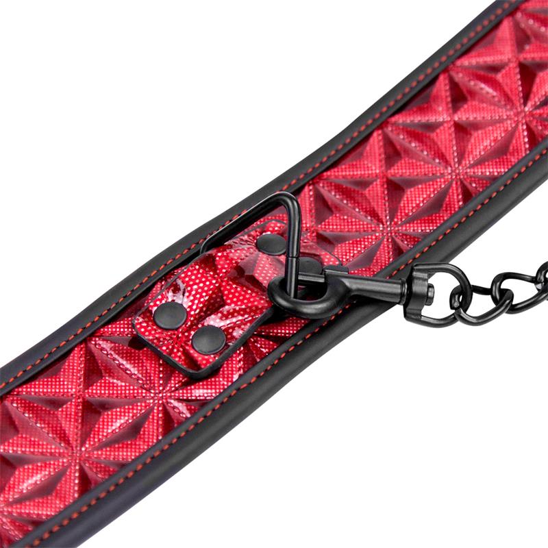Adjustable Collar With Leash Diamond Vegan Leather - Image 4