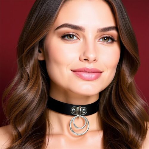 Collar with Double Ring Vegan Leather One Size