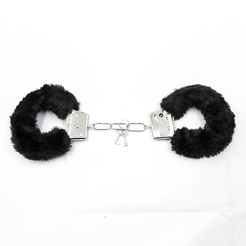 Furry Metal Handcuffs Black - Image 2