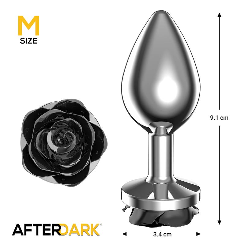 Metal Anal Plug with Black Rose Base Size M - Image 3