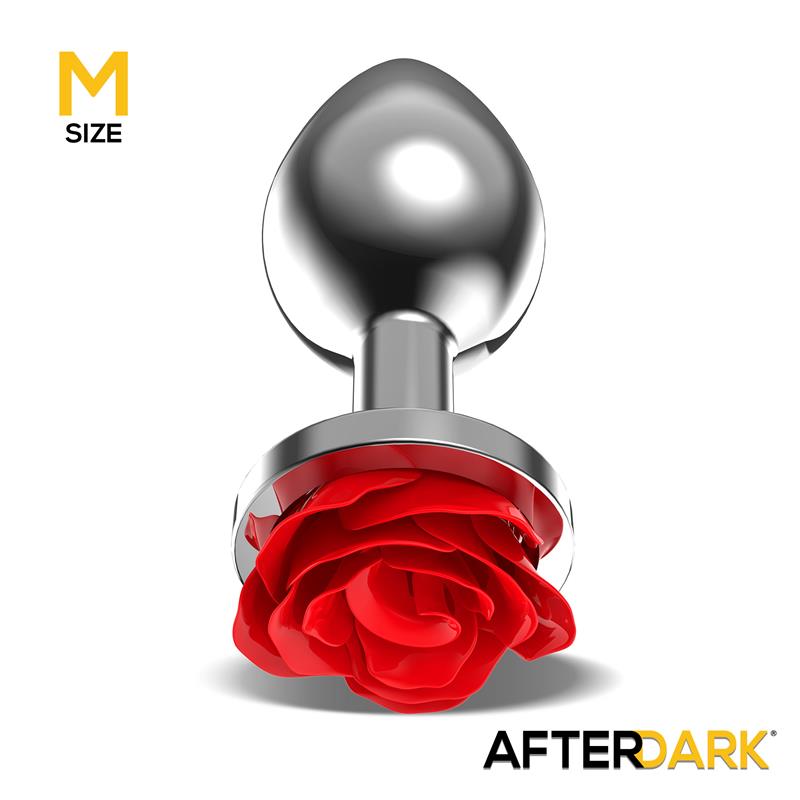 Metal Anal Plug with Red Rose Base - Size M - Image 2