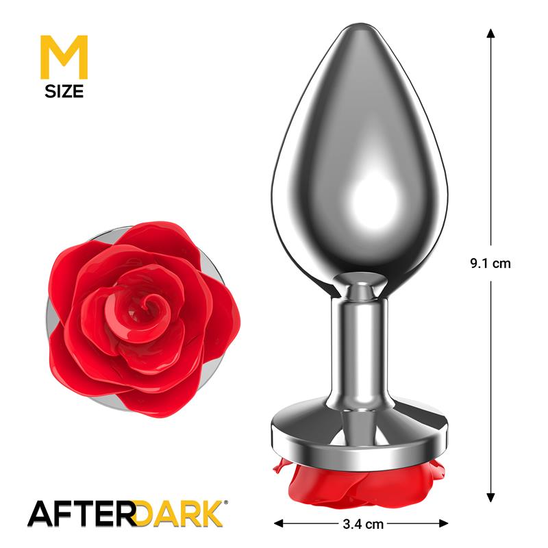 Metal Anal Plug with Red Rose Base - Size M - Image 3