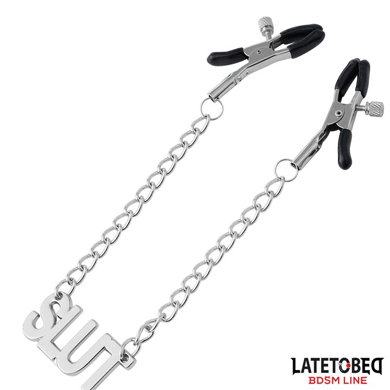 Nipple clamps with Chain - Slut - Image 4