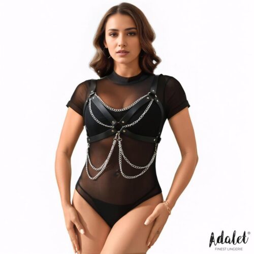 Noelle Vegan Leather Chest Harness with Chain One size