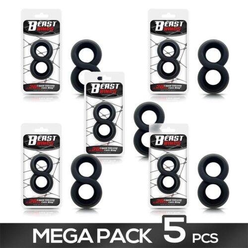 Pack 4 + 1 Penis Ring 100% Liquid Silicone 2 cm Black