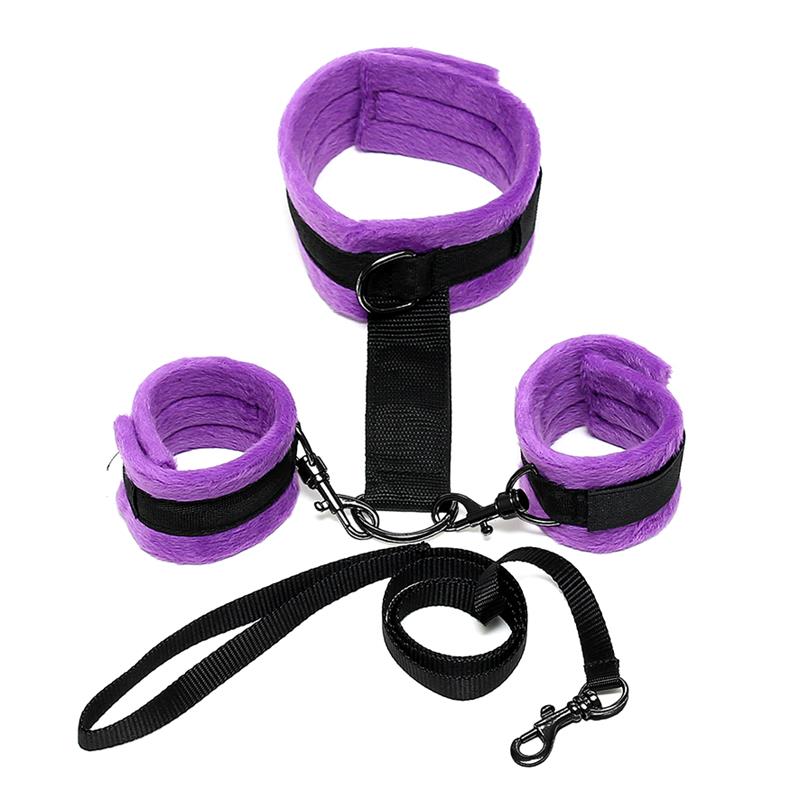 Handcuffs to Collar with Leash Adjustable and Detachable Purple - Image 4