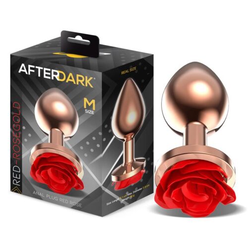Rose Gold Anal Plug with Red Rose Base Size M