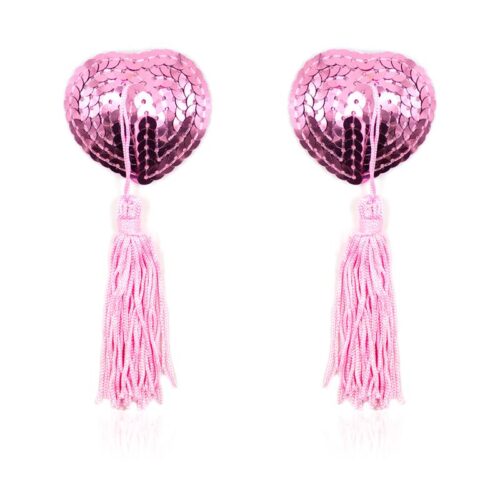 Self-Adhesive Heart Sequin Nipple Cover with Tassel Pink