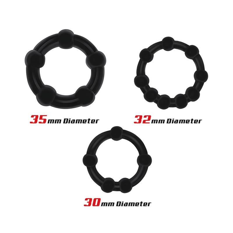 Set of 3 Cock Ring Beaded Flexible Black - Image 2